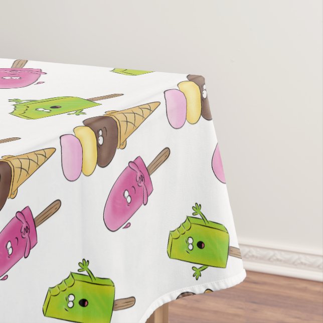 Cute funny ice cream popsicle cartoon trio tablecloth (In Situ)