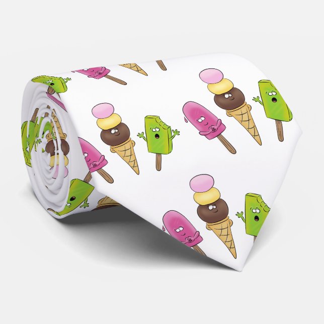 Cute funny ice cream popsicle cartoon trio tie (Rolled)