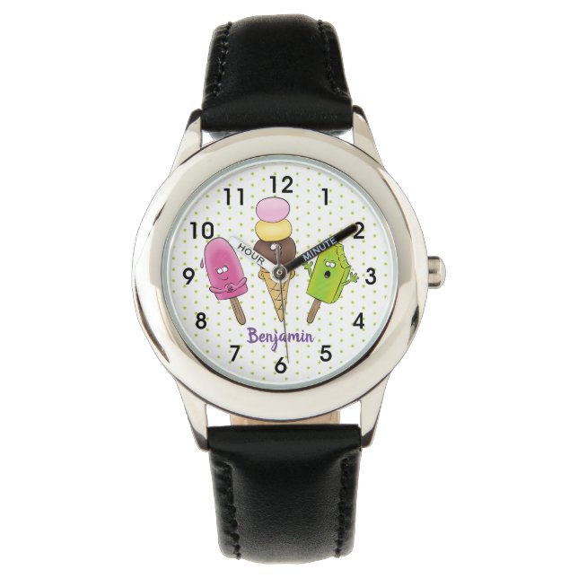 Cute funny ice cream popsicle cartoon trio watch (Front)