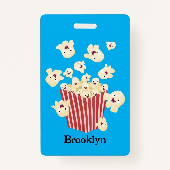 Cute funny jumping popcorn cartoon badge (Front)