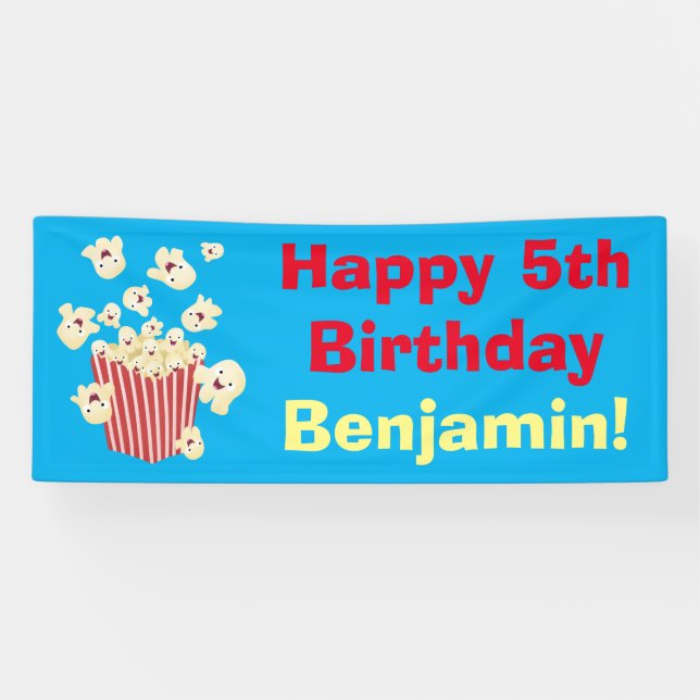 Cute funny jumping popcorn cartoon banner (Horizontal)