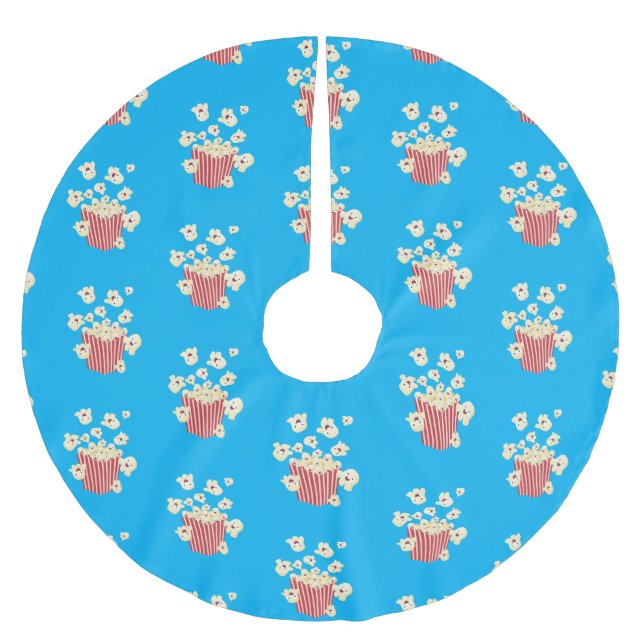 Cute funny jumping popcorn cartoon brushed polyester tree skirt (Front)