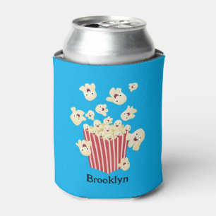 Cute funny jumping popcorn cartoon can cooler