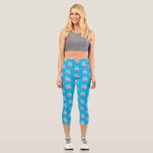 Cute funny jumping popcorn cartoon capri leggings