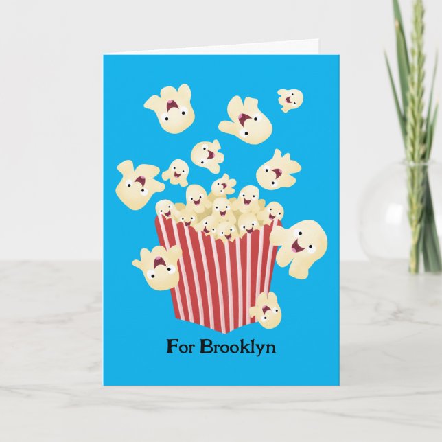 Cute funny jumping popcorn cartoon card (Front)