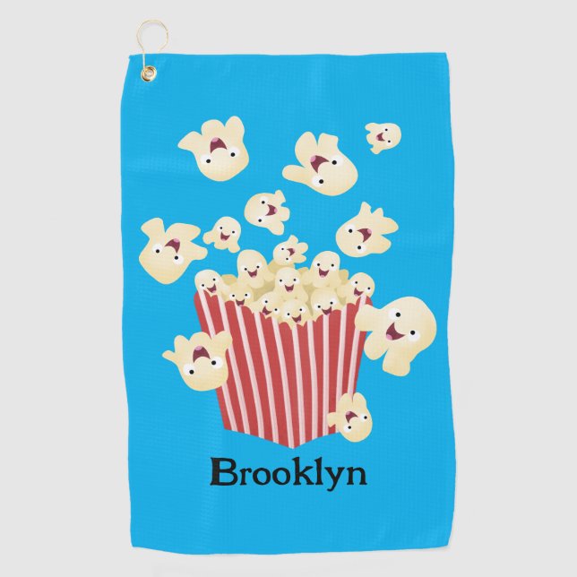 Cute funny jumping popcorn cartoon golf towel (Front)