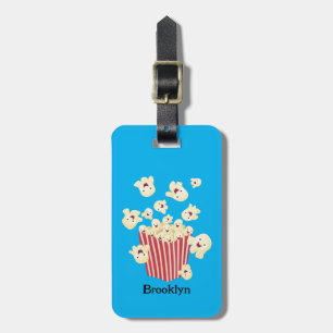 Cute funny jumping popcorn cartoon luggage tag