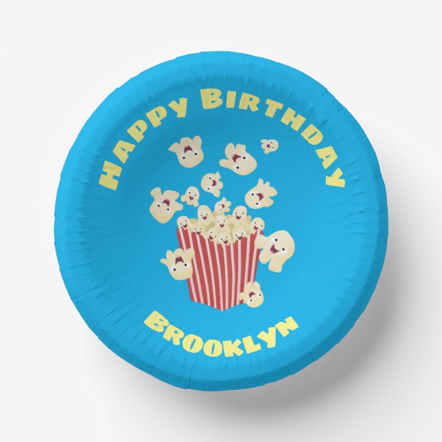 Cute funny jumping popcorn cartoon paper plate (Front)