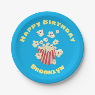 Cute funny jumping popcorn cartoon paper plate
