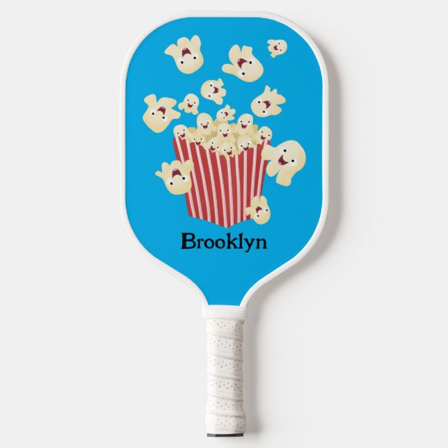 Cute funny jumping popcorn cartoon pickleball paddle (Front)