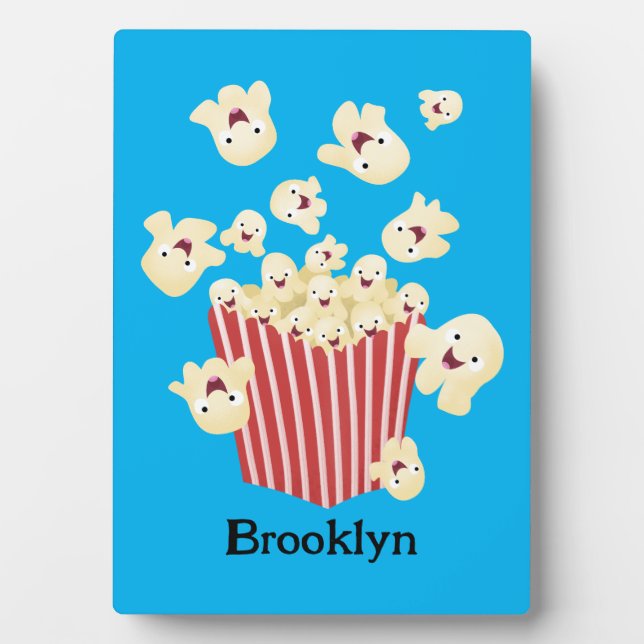 Cute funny jumping popcorn cartoon plaque (Front)