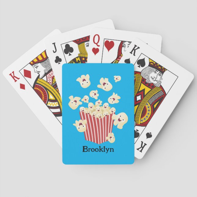 Cute funny jumping popcorn cartoon playing cards (Back)