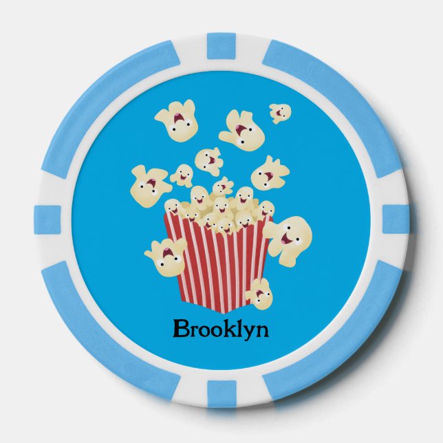 Cute funny jumping popcorn cartoon poker chips (Front)