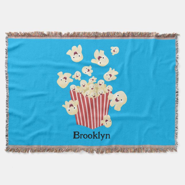 Cute funny jumping popcorn cartoon throw blanket (Front)