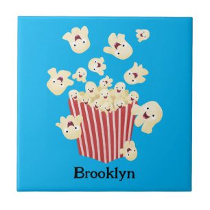 Cute funny jumping popcorn cartoon tile