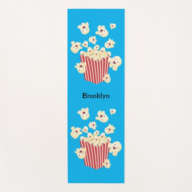 Cute funny jumping popcorn cartoon yoga mat (Front)