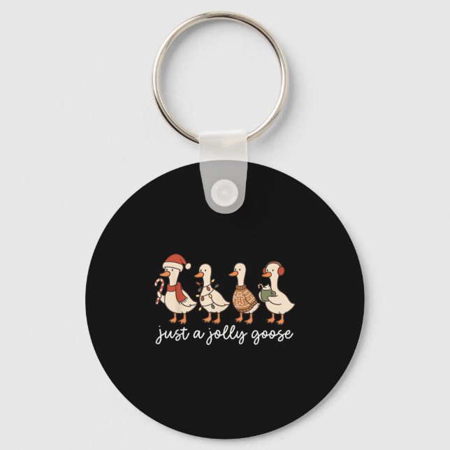 Cute Funny Just A Jolly Goose Silly Santa Hot Coco Keychain (Front)