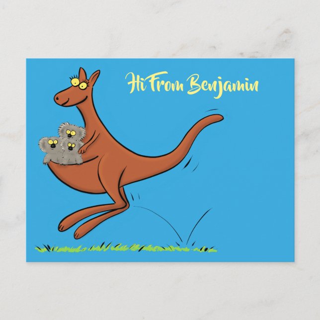 Cute funny kangaroo and koalas cartoon card (Front)
