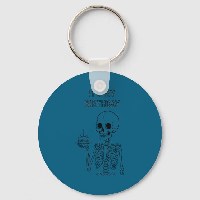 Cute Funny Kawaii Skeleton Birthday Skull Happy Wo Keychain (Front)