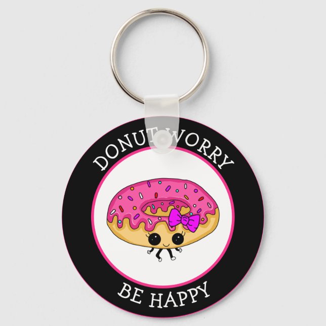 Cute Funny Kawaii Style Doughnut Puns  Keychain (Front)