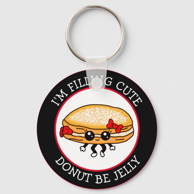 Cute Funny Kawaii Style Jelly Doughnut Puns Keycha Keychain (Front)