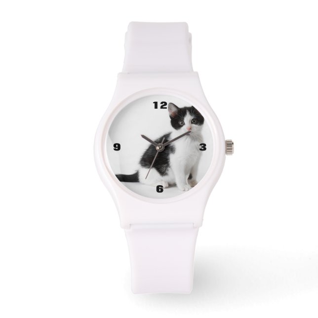 Cute Funny kitten black and white cat Watch (Front)