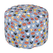 Cute Funny Kitty Cat Pattern Blue Pouf (Angled Front)