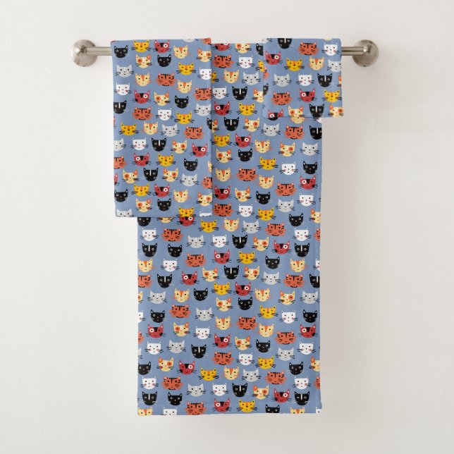 Cute Funny Kitty Chat Façades Motif Bleu (En situation)