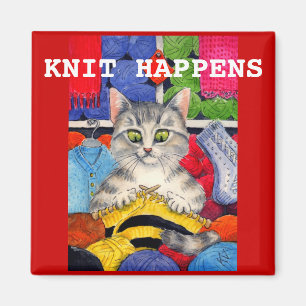 Cute funny knitting kitten magnet