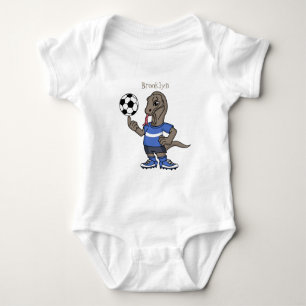 Cute funny Komodo dragon playing soccer cartoon Baby Bodysuit