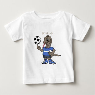 Cute funny Komodo dragon playing soccer cartoon Baby T-Shirt