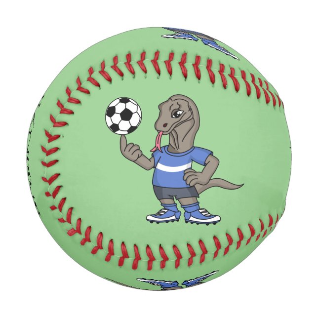 Cute funny Komodo dragon playing soccer cartoon Baseball (Front Left)