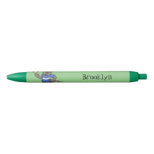 Cute funny Komodo dragon playing soccer cartoon Black Ink Pen