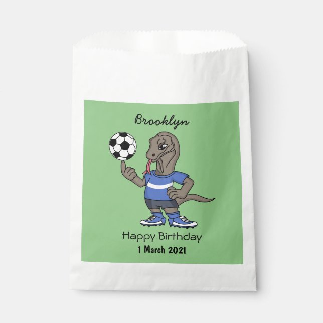 Cute funny Komodo dragon playing soccer cartoon Favour Bag (Front)