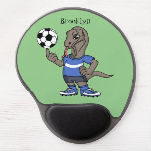 Cute funny Komodo dragon playing soccer cartoon Gel Mouse Pad