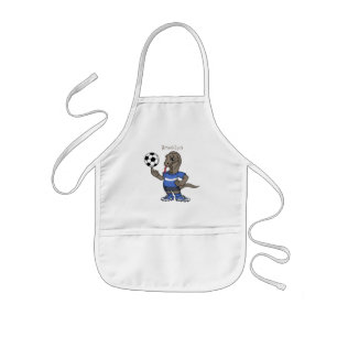 Cute funny Komodo dragon playing soccer cartoon Kids Apron