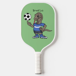 Cute funny Komodo dragon playing soccer cartoon Pickleball Paddle