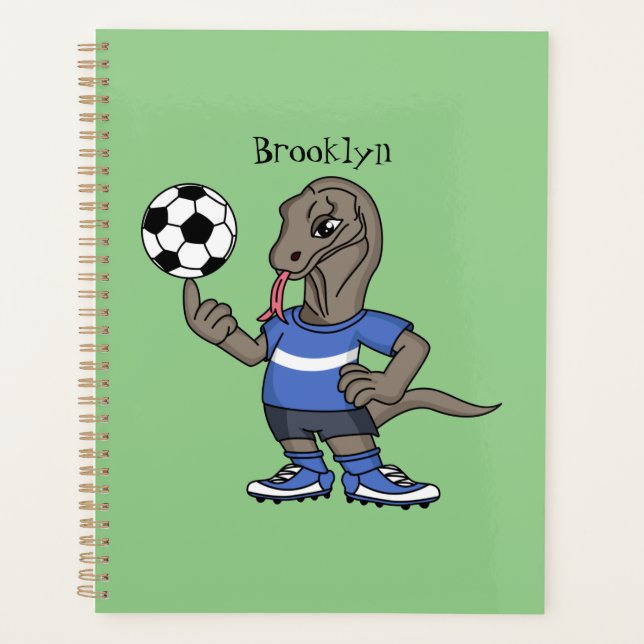 Cute funny Komodo dragon playing soccer cartoon Planner (Front)