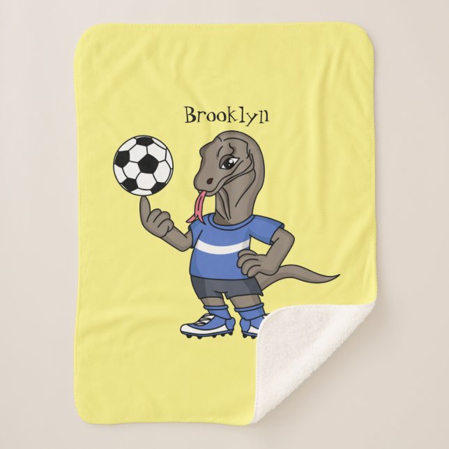 Cute funny Komodo dragon playing soccer cartoon Sherpa Blanket (Front)