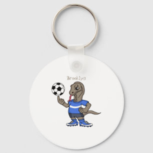 Cute Funny Komodo Dragon Playing Soccer Cartoon T  Keychain