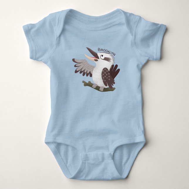 Cute funny laughing kookaburra cartoon baby bodysuit (Front)