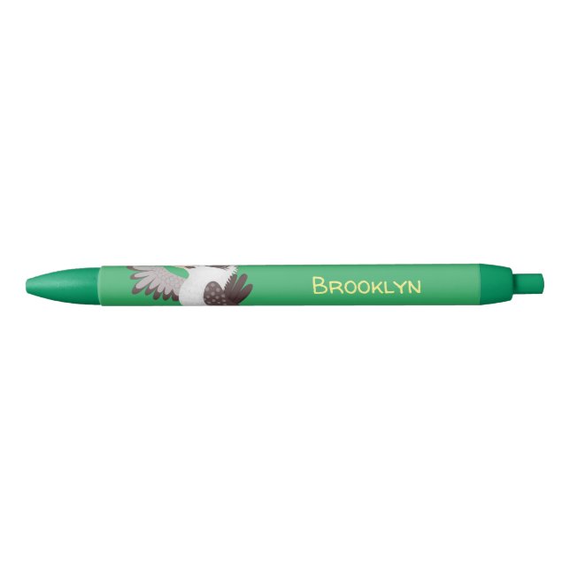 Cute funny laughing kookaburra cartoon black ink pen (Front)