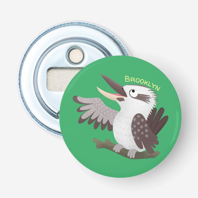 Cute funny laughing kookaburra cartoon bottle opener (Front)
