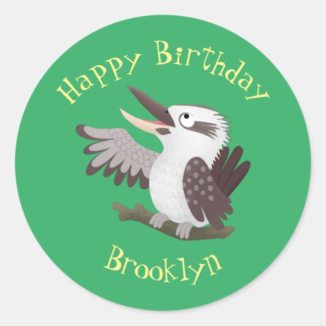 Cute funny laughing kookaburra cartoon classic round sticker (Front)