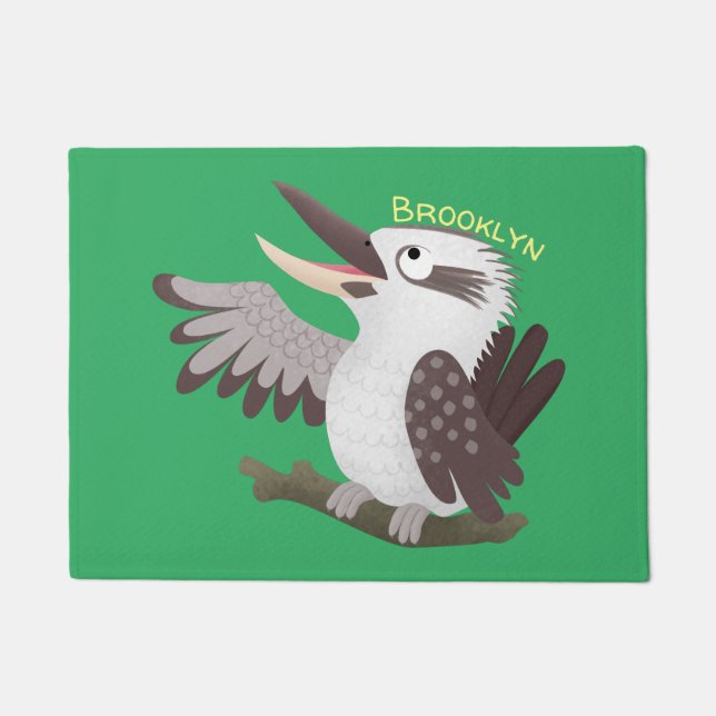Cute funny laughing kookaburra cartoon doormat (Front)