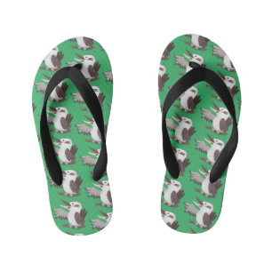 Cute funny laughing kookaburra cartoon kid's flip flops