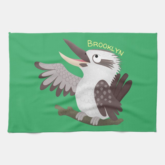 Cute funny laughing kookaburra cartoon kitchen towel (Horizontal)