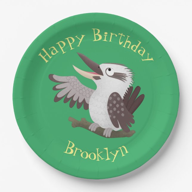 Cute funny laughing kookaburra cartoon paper plate (Front)