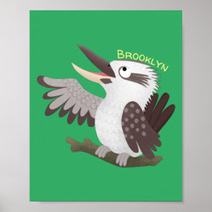 Cute funny laughing kookaburra cartoon poster