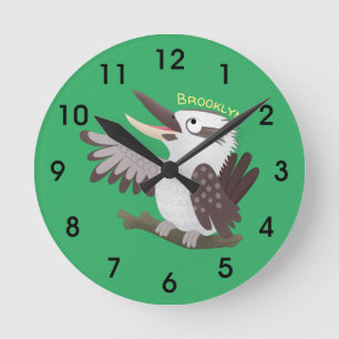 Cute funny laughing kookaburra cartoon round clock